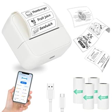 NHOWIN Sticker Printer, Thermal Sticker Maker with 4 Roll Paper Sticker Maker Machine Bluetooth Inkless Mini Label Maker for Student, Teacher, Home, School, DIY Creations, Sticky Scrapbook, Lists - Image 1