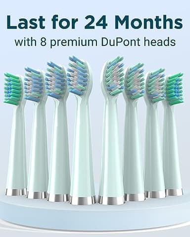 Rtauys M5 Sonic Electric Toothbrush for Adults and Kids - Rechargeable Electric Toothbrush Kids Ages 12+ and Adults with 8 Brush Heads & Travel Case, 120 Days Battery Life - Light Green - Image 4