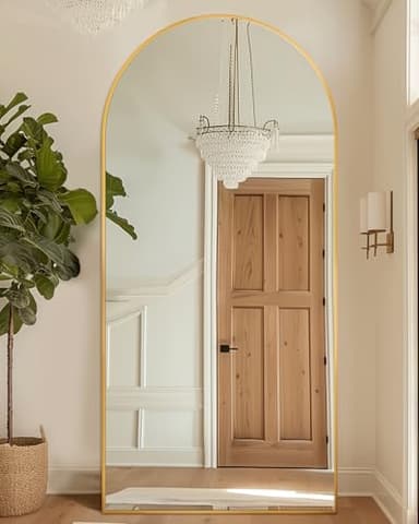 Full Length Mirror with Stand, 76"x34" Arched Full Body Mirror, Large Stand Up Mirrors, Aluminum Frame Floor Standing Mirrors, Freestanding Hanging Leaning Mounted for Bedroom Living Room, Gold - Image 2
