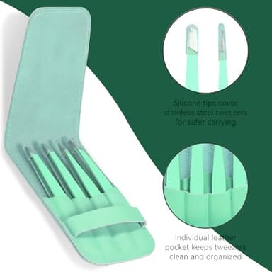 FACEMADE 4 Pack Tweezers Set - Professional Stainless Steel for Men and Women, Precision Eyebrow Tweezers for Facial Hair, Chin, and Ingrown Hair Removal (Green) - Image 4