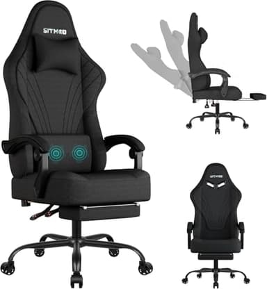 Gaming Chair, Big and Tall Gaming Chairs for Adults with Footrest and Lumbar Support, Comfortable Ergonomic Fabric Computer Chair 400 lbs, 360° Swivel, Height Adjustable Video Gamer Chair, Silla Gamer - Image 1
