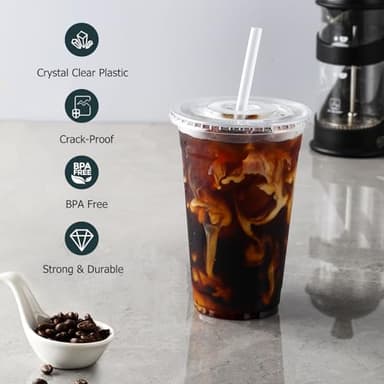 AOZITA 100 Pack, 16 Oz Plastic Cups With Lids and Straws, Iced Coffee Cups With Lids Disposable Clear Cups With Lids - for Iced Coffee, Smoothie, Milkshake and Cold Drinks - Image 3