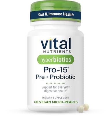 Hyperbiotics Vital Nutrients Pro-15 Prebiotics and Probiotics for Women and Men | 15 Science Backed Strains | Supports Occasional Constipation, Diarrhea, Gas & Bloating | 60 Vegan Time Release Pearls - Image 1