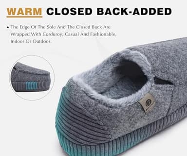 ONCAI Men’s Slippers Cotton-Blend Moccasins Warm Closed Back Corduroy House Slippers with High-Density Felt Fuzzy Indoor Outdoor Comfortale Yoga Mat Rubber Soles Felt Dark Grey Size 11 - Image 3