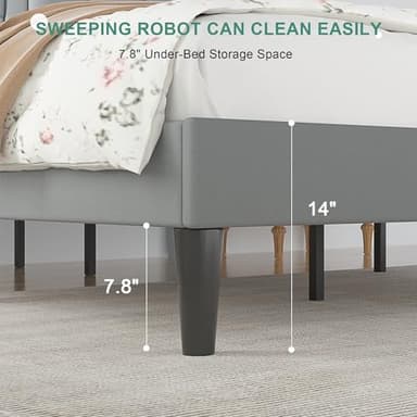 VECELO Full Size Bed Frame with Adjustable Headboard, Upholstered Button Tufted Platform Bedframe with Wood Slats Support, No Box Spring Needed, Light Grey - Image 7