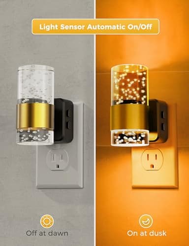 Night lights plug into wall, Color Changing Night Light with Rotatable Plug, Dusk to Dawn Light Sensor and Adjustable Brightness, Elegant Design Night Light for Kids Bedroom,Bathroom, 2 Pack - Image 4