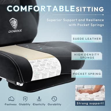 Dowinx Fabric Gaming Chair with Heated Massage Lumbar Support, Gaming Chairs for Adults, Big and Tall Gamer Chair with Pocket Spring Cushion and Footrest, Recliner High Back PC Chair for Adult, Black - Image 7