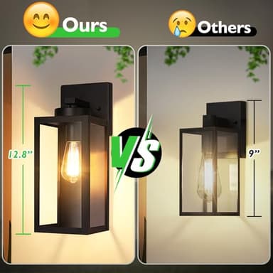 Outdoor Wall Light Fixtures, Exterior Waterproof Wall Lanterns, Porch Sconces Lighting with E26 Sockets & Glass Shades, Modern Matte Black Outside Lights for Patio Front Door Entryway Garage, 2-Pack - Image 2