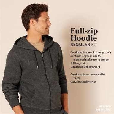 Amazon Essentials Men's Full-Zip Fleece Hoodie (Available in Big & Tall), Black Grey Stripe, Medium - Image 2