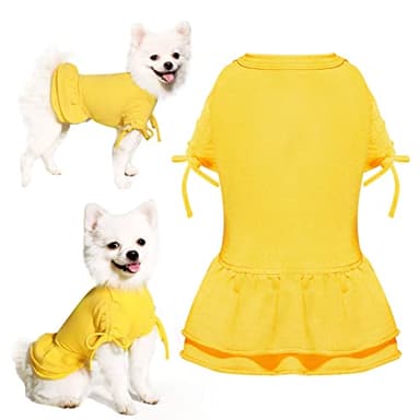 Topkins Small Dog Dresses, Dog Birthday Dresses, Dog Party Dress, Dog Holiday Dresse with Cute Ruffles, Dog Clothes for Small Medium Dogs Girl(Yellow, S) - Image 1