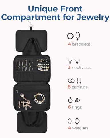 BAGSMART Travel Toiletry Bag with Jewelry Organizer, Hanging Travel Bag for Toiletries, Puffy Makeup Cosmetic Bag Organizer, Carry-on Travel Accessories Essentials, Black-L - Image 2