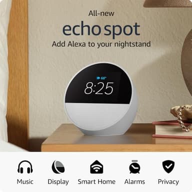 Amazon Echo Spot (newest model), Great for nightstands, offices and kitchens, Smart alarm clock with Alexa, Glacier White - Image 8
