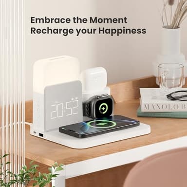 Alarm Clock with Wireless Charger for Bedrooms, 6 in 1 Wireless Charging Station, Magnetic Charger with Night Light Bedside Clock for iPhone 16 15 14 13 12 Pro Max, Apple Watch - Image 7
