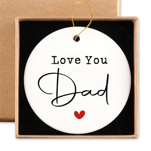 Lmaurrizt Dad Birthday Gift Ceramic Ornament Keepsake Sign Round Plaque Love You Dad Father's Day Gift Birthday Thanksgiving Christmas for Dad Daddy Papa Father Best Dad Ever Gifts, small, White - Image 1