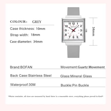 BOFAN Waterproof Nurse Watch for Medical Professionals,Students,Doctors with Easy to Read Square Dials,Second Hand and 24 Hours,Soft Gray Silicone Strap. - Image 5