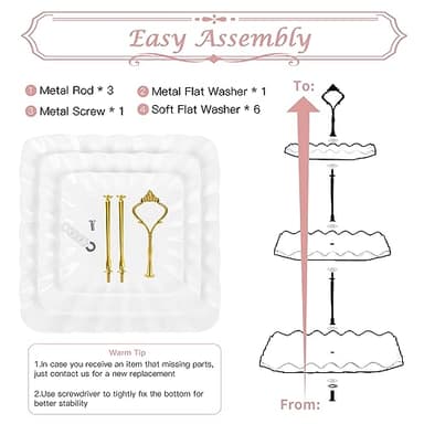 PinCute 5 Pcs Dessert Table Display Set - 2 X Cupcake Stand Holder/Cup Cake Tier Tower & 3 X Serving Tray Combo for Tea Party, Birthday, Baby Shower (Wave Square) - Image 7