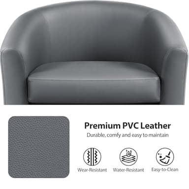 Yaheetech Barrel Chairs, Faux Leather Chairs, Modern Leather Club Chairs Comfy Gray Accent Chairs with Sturdy Wood Legs for Living Room/Bedroom/Reading Room/Waiting Room, Gray, Set of 2 - Image 7