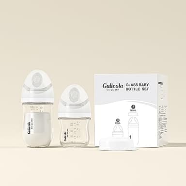 Gulicola Natural Glass Baby Bottle Newborn Set, 3 oz and 5 oz with Extra Slow Flow & Slow Flow Nipple, Anti Colic, 0-3 Months, 2 Pack - White - Image 7