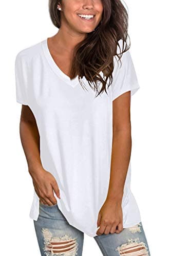 Sipaya T Shirts for Women Summer Casual Plain Tees Vneck Short Sleeve Tunic Tops for Leggings Luxury Women Fashion White L - Image 2
