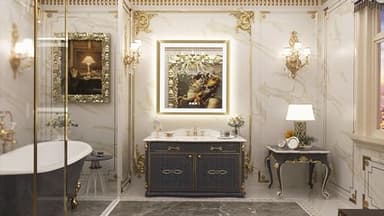 TETOTE 36x36 LED Mirror for Bathroom Gold Metal Frame Frontlit & Backlit Lighted Vanity Mirror Baroque Anti Fog Stepless Dimmable White/Warm/Natural,CRI90+,Waterproof,Wall Mounted(Horizontal/Vertical) - Image 8