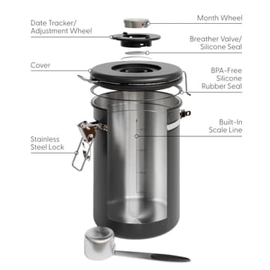 Veken Large Coffee Canister with Window, Rice Kitchen Food Storage Airtight Stainless Steel Container with Lids, Date Tracker and Scoop, Grounds, Beans, Tea, Flour, Cereal, Sugar Jars, 38oz, Black - Image 5