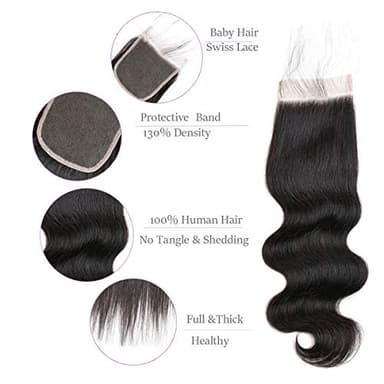 Beauhair Body Wave Human Hair Bundles with Closure 18 20 22 with 18"Closure 8A Brazilian 100% Unprocessed Brazilian Virgin Hair Body Wave 3 Bundles with Free Part 4X4 Lace Closure Natural Color - Image 5