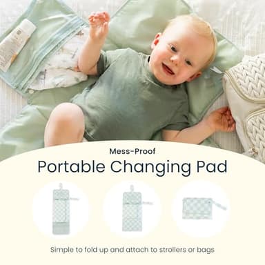 Tiny Twinkle Portable Diaper Changing Pad-Foldable Waterproof Changing Mat&Portable Changing Pad for Travel,Baby Changing Station with Smart Wipes Pocket&Storage (Sage Checkers) - Image 5