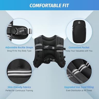 ZELUS Weighted Vest, 6lb/8lb/12lb/16lb/20lb/25lb/30lb Weight Vest with Reflective Stripe for Workout, Strength Training, Running, Fitness, Muscle Building, Weight Loss, Weightlifting, Black(25 lb) - Image 2