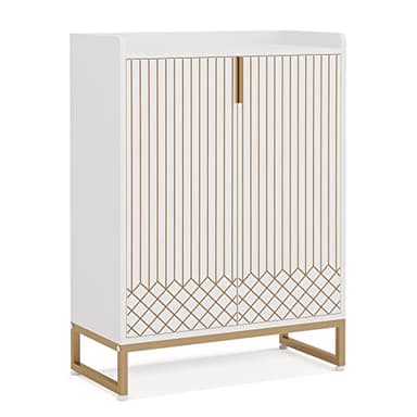 Tribesigns Shoe Cabinet with Doors, 5 Tiers Shoe Storage Cabinet for Entryway, 25 Pairs Wooden Shoe Cabinets, Modern Shoe Organizer Storage for Living Room, Bedroom, Hallway, Closet, White - Image 9