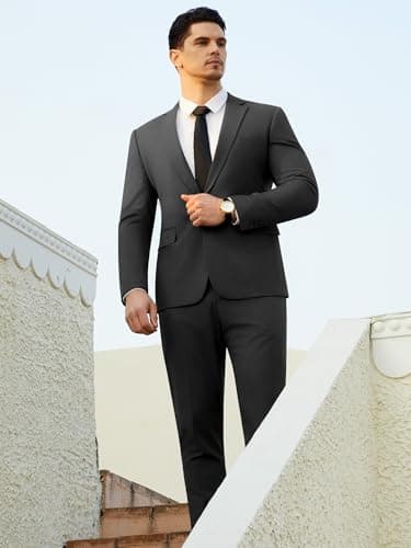 WEEN CHARM Mens Suit Slim Fit 2 Piece Wedding Tuxedo One Button Prom Party Solid Tuxedo Blazer Pants Set Grey - Image 2