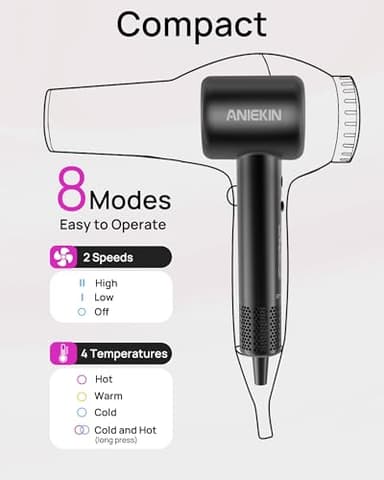 Hair Dryer, High-Speed Ionic Low Noise Blow Dryer with Brushless Motor for Fast Drying, Thermo-Control Quiet Compact Hair Blow Dryer with Magnetic Diffuser for Curly Hair for Home Travel Salon - Image 7