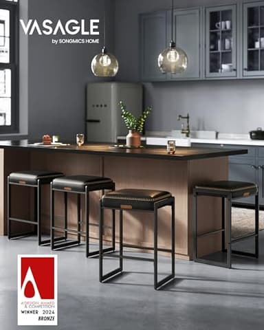 VASAGLE EKHO Collection - Bar Stools Set of 4, Counter Height Bar Stools, Synthetic Leather with Stitching, Mid-Century Modern Counter Stools, 26-Inch Tall, Kichen Home Bar Dining Room, Ink Black - Image 3