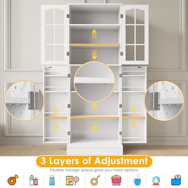 kepptory 64" Kitchen Pantry Cabinet, Pantry Storage Cabinet with Adjustable Shelves, Kitchen Buffet Cupboards Storage Cabinet for Home Office Use (White, 16" D x 24" W x 64" H) - Image 5