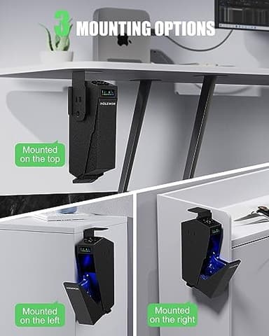 HOLEWOR Gun Safe, Biometric Pistol Safe Fingerprint Quick Access Drop Down Handgun Safe Single Mount Pistol Case for Desk Bedside Nightstand - Image 3