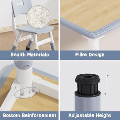 Brelley Kids Table and 4 Chairs Set, Height Adjustable Toddler Desk and Chair Set, Graffiti Desktop, Non-Slip Legs, Max 300lbs, Children Multi-Activity Table for Ages 2-8 - Image 6