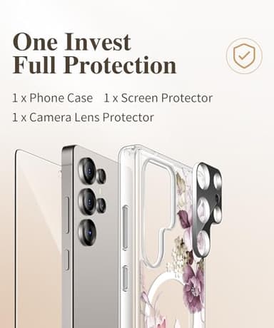 GVIEWIN for Samsung Galaxy S25 Ultra Case, [Compatible with Magsafe][Screen & Camera Lens Protector] Floral Clear Slim Shockproof Protective Women Phone Cover for S25 Ultra 2025 6.9", Cherry Blossoms - Image 9