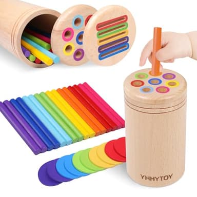 YHHYTOY Montessori Toys for 3 Year Old, Dual Play Wooden Educational Color Sorting Toy Toddler Preschool Learning Activities, Fine Motor Skills Sensory Toys for Toddlers 3-5 Girl Boy Birthday Gifts - Image 1