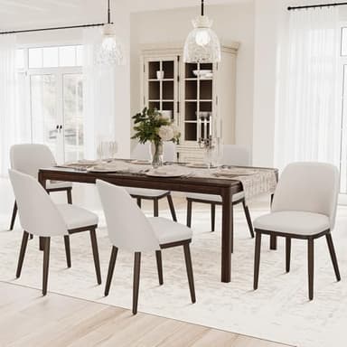 COLAMY Upholstered Dining Chairs Set of 4, Modern Kitchen Chairs with Back, Fabric Side Dining Room Chairs with Wood Legs for Kitchen Dining Room Restaurant, Beige - Image 3
