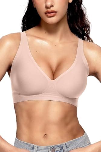 Vertvie Jelly Wireless Bras for Women Push Up Plunge Seamless T-Shirt Bras No Underwire Supportive Full Coverage Bralettes(Skin Color,Small) - Image 1