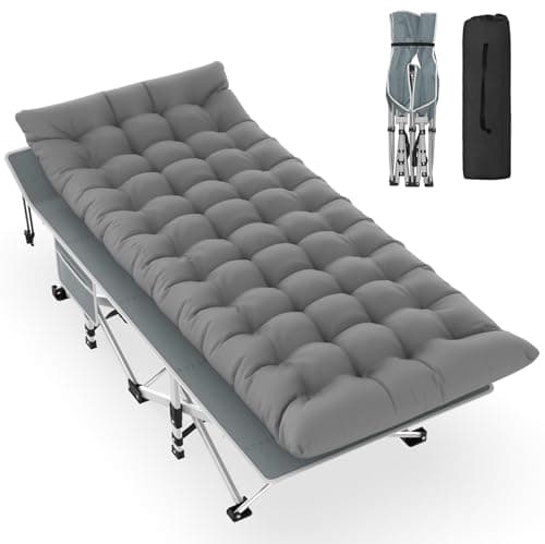 Slendor Camping Cot, Folding Camping Cots for Adults, Portable Sleeping Cot with Carry Bag, 1200D Double Layer Oxford, Camp Cot Bed for Guest Travel, Hiking, Support 500lbs, Charcoal Grey - Image 1