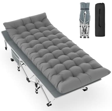 Slendor Camping Cot, Folding Camping Cots for Adults, Portable Sleeping Cot with Carry Bag, 1200D Double Layer Oxford, Camp Cot Bed for Guest Travel, Hiking, Support 500lbs, Charcoal Grey - Image 1