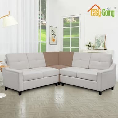 Easy-Going Stretch Sectional Corner Sofa Slipcover 1-Piece Couch Sofa Cover Furniture Protector Soft with Elastic Bottom for Kids, Pet, Spandex Jacquard Fabric Camel - Image 3