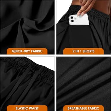 Yevrimow Women's 2 in 1 Running Shorts for Gym Yoga Workout Athletic Shorts High-Waisted Shorts with Liner Pockets Light Blue-XL - Image 4