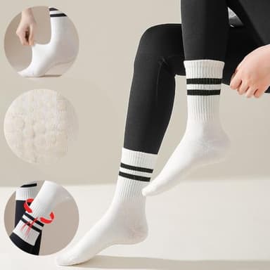 Pilates Socks with Grips for Women,3 Pairs Cotton Non Slip Yoga Crew Socks for Barre, Ballet, Dance, Workouts (US, Numeric, 5, 9, Regular, Regular, 3Pairs-Black&White&Pink-A) - Image 3