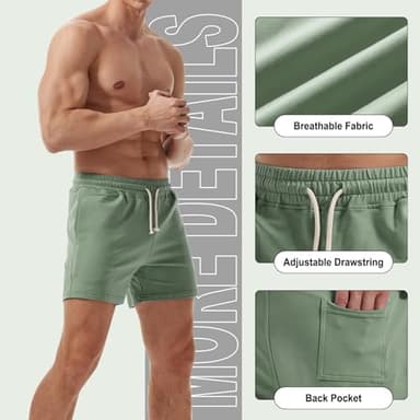 AIMPACT Mens Workout Sweat Shorts 5 Inch Cotton Casual Fitness Mens Athletic Gym Shorts with Pockets Green - Image 3