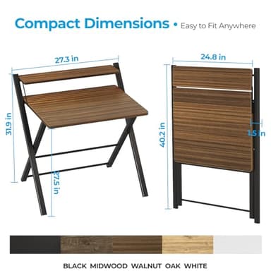 GreenForest No Assembly Folding Desk, 2-Tier Compact Computer Desk with Shelf, Space Saving Foldable Table for Home Office, Dorm or Apartment, Portable Collapsible Sturdy Laptop Desk, Espresso - Image 3
