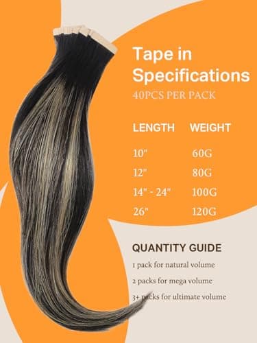 DOORES Hair Extensions Tape in Human Hair, Balayage Natural Black to Light Blonde 20 Inch 40pcs 100g, Human Hair Extensions Tape in Straight Real Natural Hair - Image 4