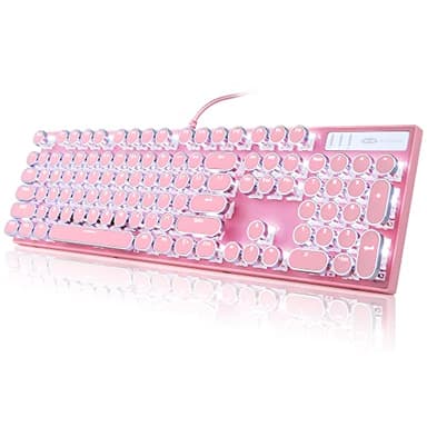 Camiysn Typewriter Style Mechanical Gaming Keyboard, Pink Retro Punk Gaming Keyboard with White Backlit, 104 Keys Blue Switch Wired Cute Keyboards, Round Keycaps for Windows/Mac/PC - Image 8
