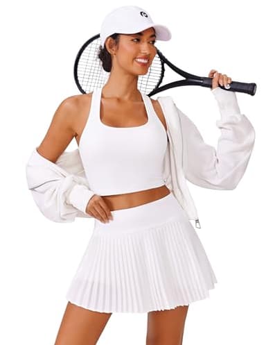 PINSPARK Racerback White Sports Bras for Women Wireless Padded Workout Tank Tops U Neck Longline Yoga Tops Built in Bra Light Support Medium,White - Image 5