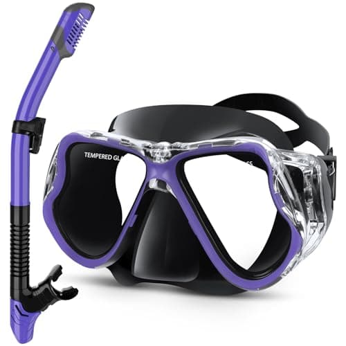 Greatever Dry Snorkel Set,Panoramic Wide View,Anti-Fog Scuba Diving Mask,Professional Snorkeling Gear for Adults - Image 1